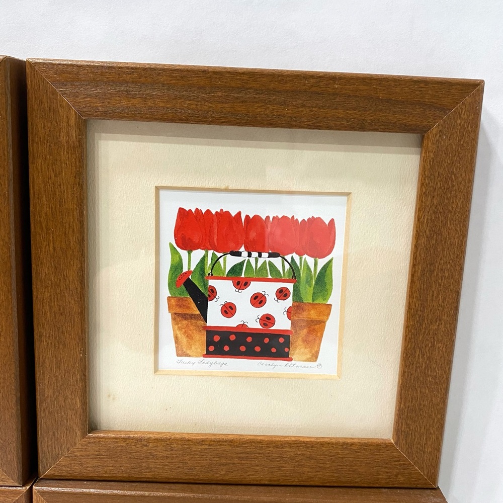 Frames- Wall Art set of 4 “Watering pot Flowers” watercolor art pictures. 6”X6”. - Picture 4 of 7